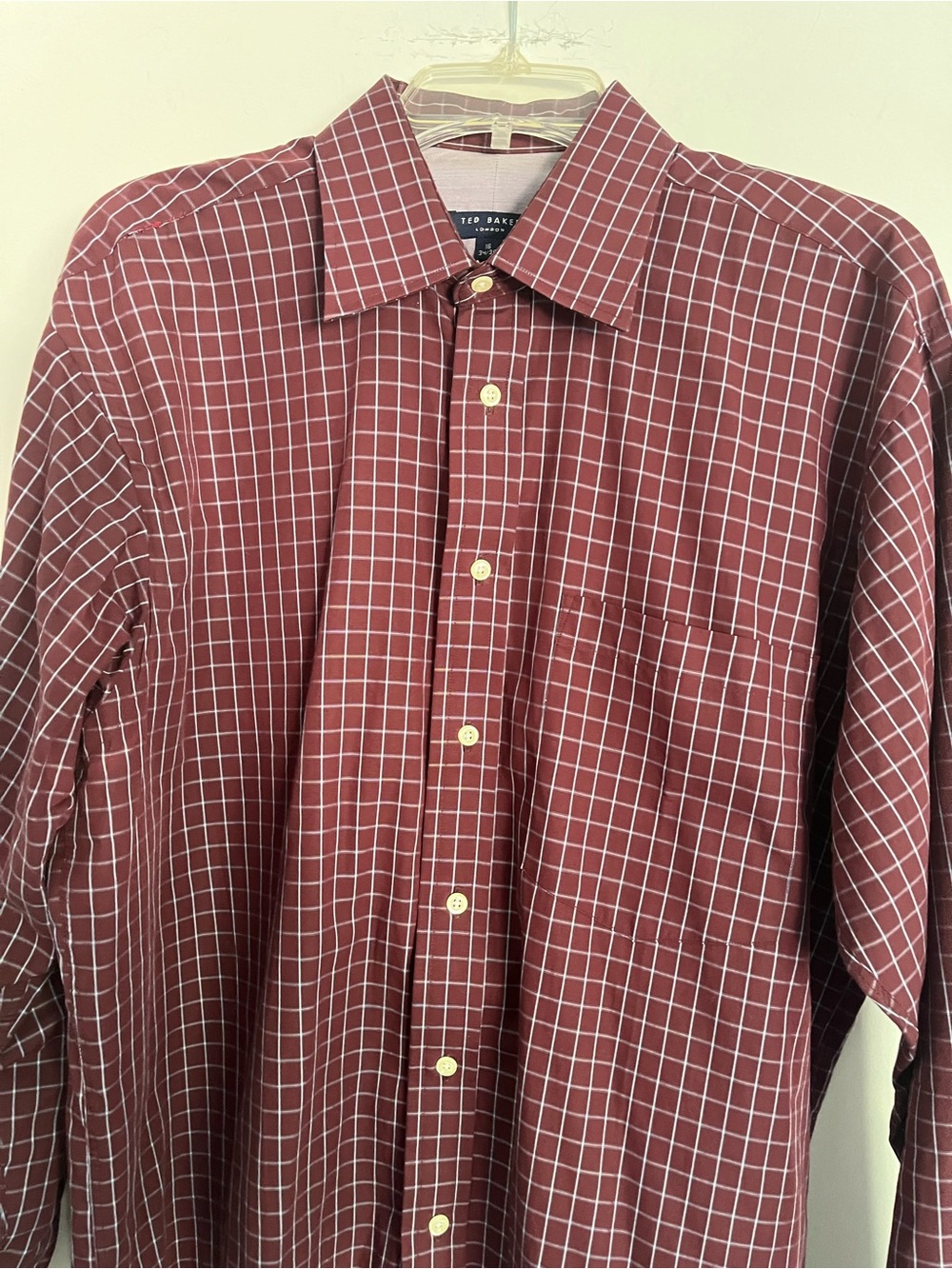 Ted Baker Burgundy Windowpane Button-Down Shirt